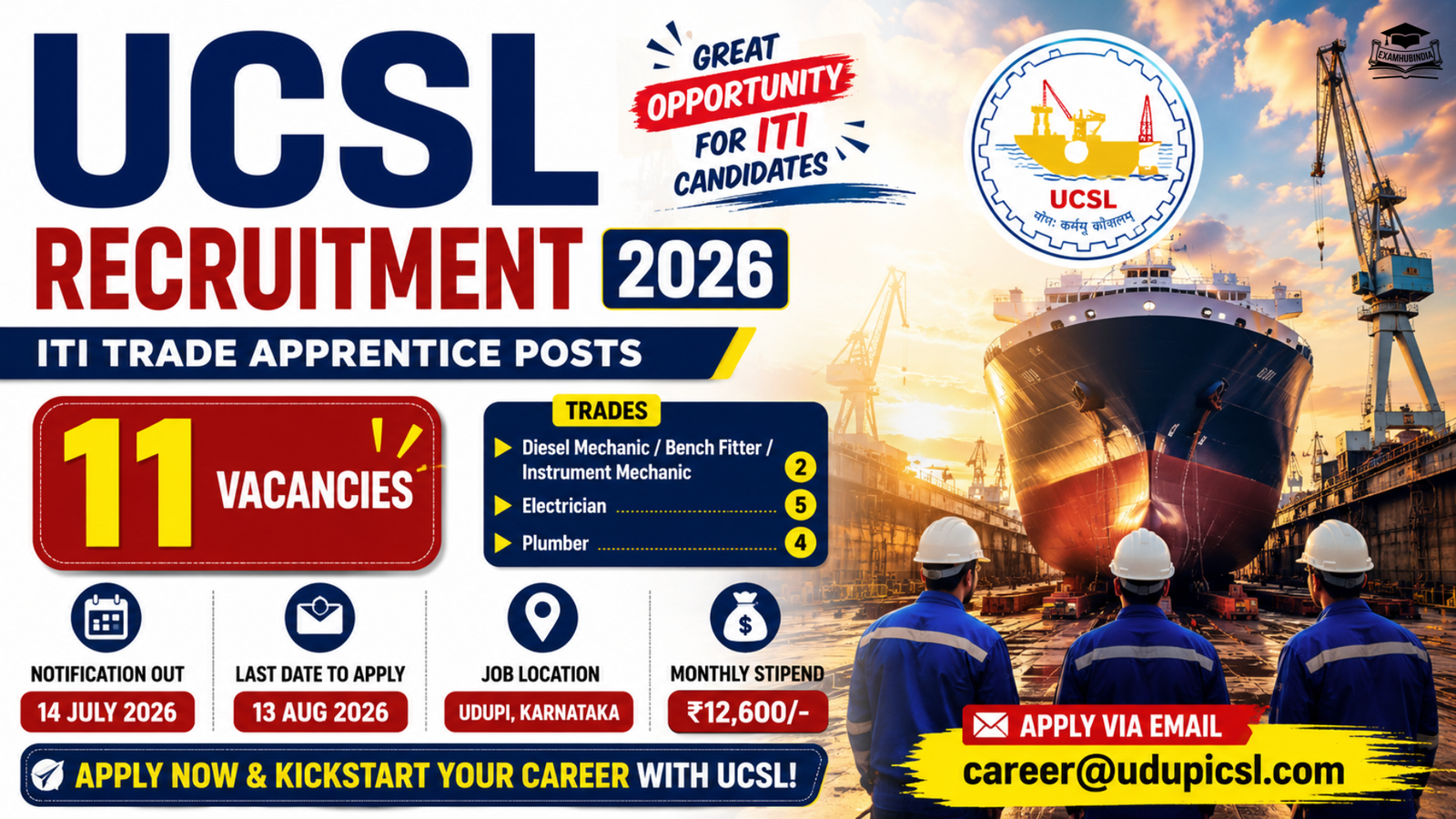 UCSL Recruitment 2026: Apply for 11 ITI Trade Apprentice Posts